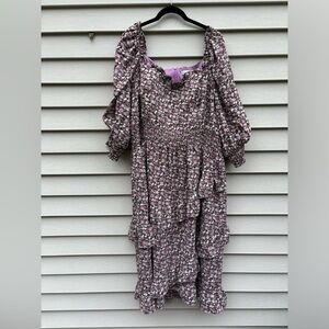 Ivy City Co Purple and White Ruffled Smocked Sundress 3x